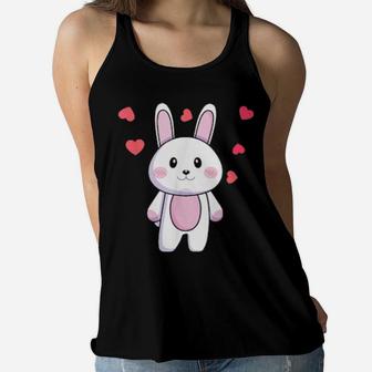 Valentines Couple Bunny Heart Matching For Female Girls Women Flowy Tank - Monsterry UK
