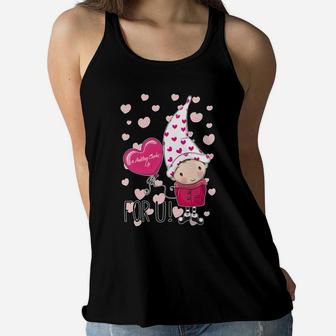 Valentines Day Auditing Clerks Life Pink Gnome Holds Heart Balloon Women Flowy Tank - Seseable