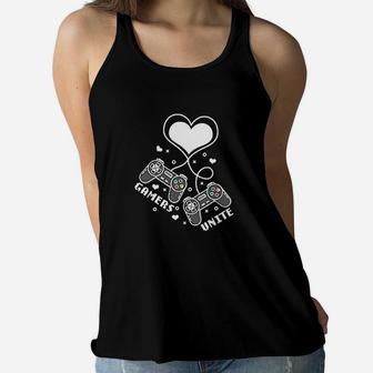 Valentines Day Gamers Unite With Controllers And Heart Women Flowy Tank - Seseable