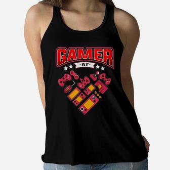 Video Gamer At Heart Gift Mens Boys Valentines Day Women Flowy Tank | Crazezy AU