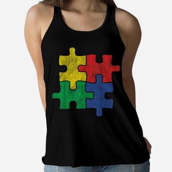 Vintage Autism Colorful Puzzle, Kids Autism Awareness Gift Women Flowy Tank | Crazezy