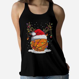 Womens Christmas Basketball Reindeer Funny Santa Hat Xmas Kids Gift Women Flowy Tank | Crazezy