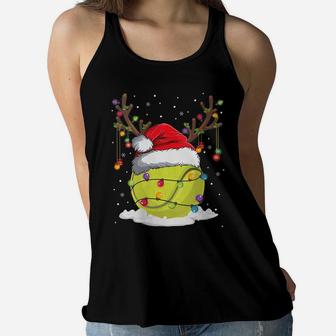 Womens Christmas Tennis Reindeer Funny Santa Hat Xmas Kids Boy Gift Women Flowy Tank | Crazezy
