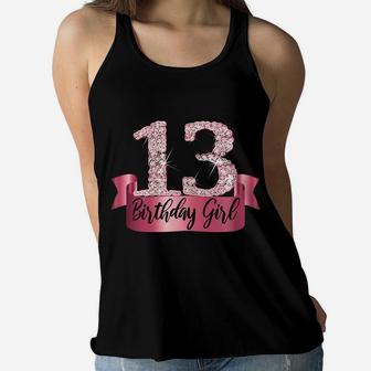 Womens Cute Pink Black 13 Birthday Girl Gift I 13Th Party Outfit Women Flowy Tank | Crazezy