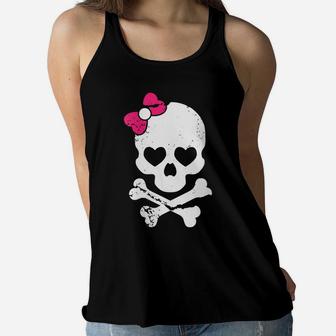 Womens Cute Skull And Cross Bone Pink Bow Tie Women Girls Adorable Women Flowy Tank | Crazezy