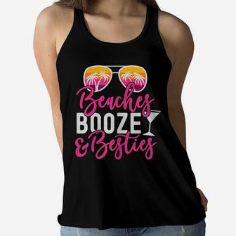 Womens Girls Trip Girls Weekend Friends Beaches Booze & Besties Women Flowy Tank | Crazezy