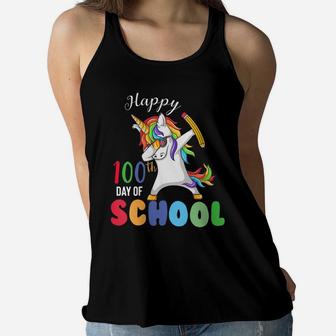 Womens Happy 100 Days Of School Unicorn Dabbing 100Th Day Girls Kid Women Flowy Tank | Crazezy