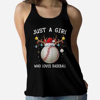 Womens Just A Girl Who Loves Baseball Christmas Funny Santa Hat Women Flowy Tank | Crazezy