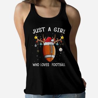 Womens Just A Girl Who Loves Football Christmas Funny Santa Hat Women Flowy Tank | Crazezy