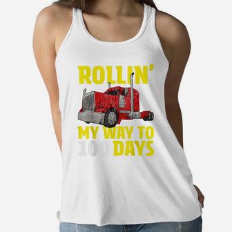 100Th Day Of School T Shirt Boys Truck 100 Days Of School Women Flowy Tank | Crazezy DE