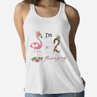 Amztm 2Nd Birthday Girl Flamingo Party 2 Years Old Bday Women Flowy Tank | Crazezy UK
