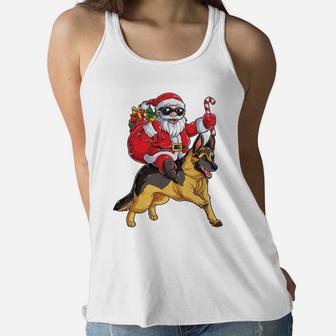 Christmas Santa Claus Riding German Shepherd Xmas Boys Dog Sweatshirt Women Flowy Tank | Crazezy