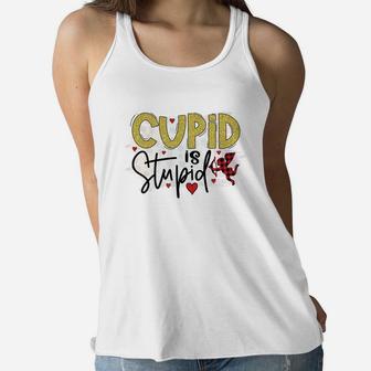 Cupid Is Stupid Valentine Red Plaid Present Women Flowy Tank - Seseable
