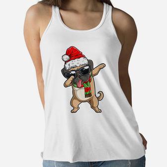 Dabbing Pug Santa Christmas Gift Kids Boys Girls Pugmas Xmas Women Flowy Tank | Crazezy