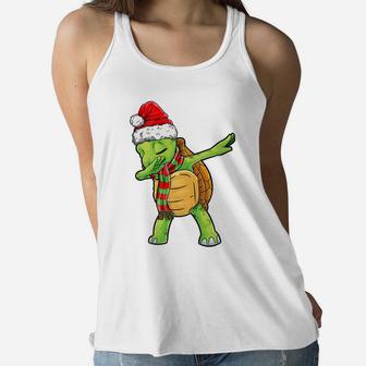 Dabbing Turtle Santa Christmas Kids Boys Girls Xmas Gifts Women Flowy Tank | Crazezy DE