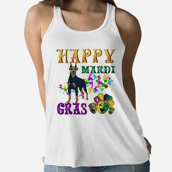 Doberman Pinscher Dog Breed Happy Mardi Gras Festival Women Flowy Tank - Seseable