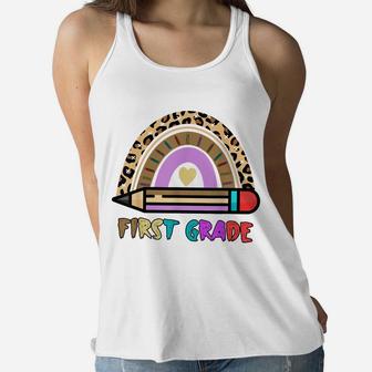 First Grade Leopard Rainbow Girls Boys Teacher 1St Grade Women Flowy Tank | Crazezy