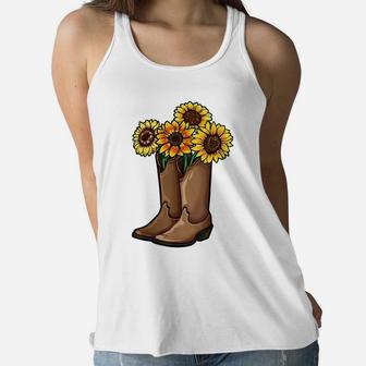 Funny Cowgirl Country Gift Women Girls Sunflower Boots Lover Women Flowy Tank | Crazezy