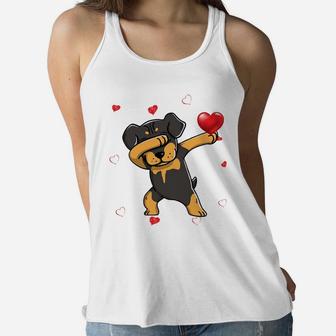 Funny Dabbing Rottweiler Dog Breeds Valentines Day Gift Women Flowy Tank - Seseable