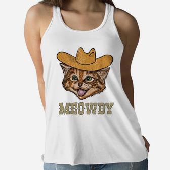 Funny Retro Cat Cowboy Meowdy Western Country Cat Lovers Sweatshirt Women Flowy Tank | Crazezy