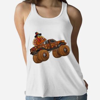 Funny Thanksgiving Turkey Day Riding Monster Truck Kids Boy Women Flowy Tank | Crazezy DE