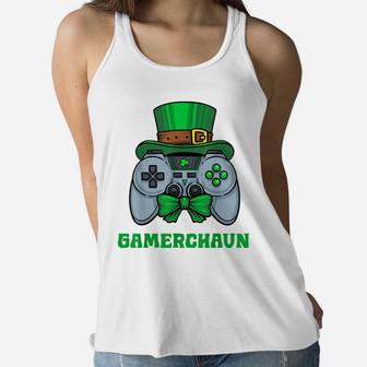 Gamer St Patricks Day Shirt Green Lucky Boys Kids Gift Fun Women Flowy Tank | Crazezy