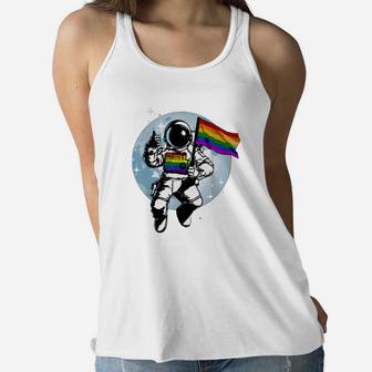 Gay Pride Flag LGBT Month Astronaut Women Flowy Tank - Seseable