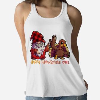 Gnome Thanksgiving Shirt Women Buffalo Plaid Kids Turkey Women Flowy Tank | Crazezy