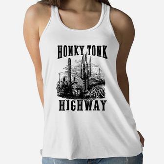 Honky Tonk Highway Desert Cactus Western Country Cowboy Gift Women Flowy Tank | Crazezy
