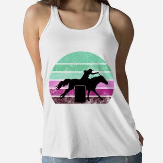 Horse Barrel Racing Vintage Sunset Cowgirl Gift For Girls Women Flowy Tank | Crazezy