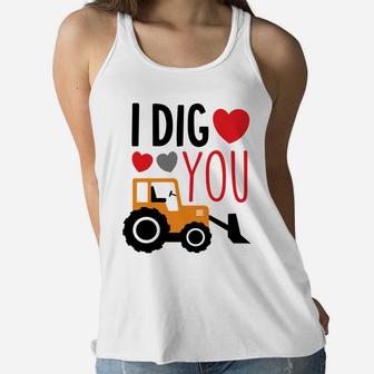 I Dig You Construction Truck Tractor Boy Valentine Women Flowy Tank - Thegiftio UK