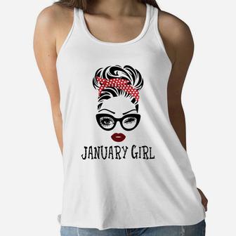 January Girl Woman Face Wink Eyes Lady Face Birthday Gifts Sweatshirt Women Flowy Tank | Crazezy AU