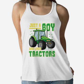 Just A Boy Who Loves Tractors Farm Truck Toddler Women Flowy Tank | Crazezy UK