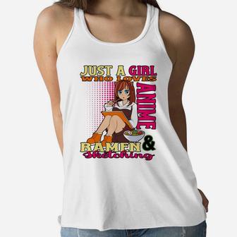Just A Girl Who Loves Anime Ramen Sketching Teen Merchandise Women Flowy Tank | Crazezy CA