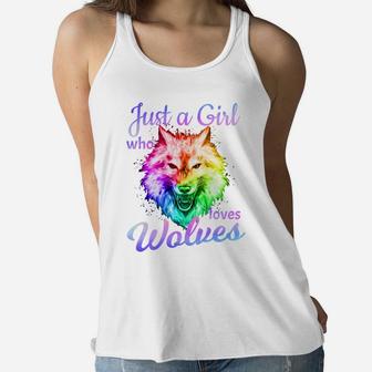 Just A Girl Who Loves Wolves - Moon Wolf Shirt Girls Women Women Flowy Tank | Crazezy CA