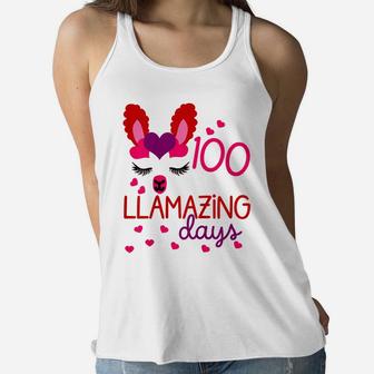 Kids 100 Days Of School Gift For Little Girls 100 Llamazing Days Women Flowy Tank | Crazezy