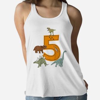 Kids 5Th Birthday Boys Dino Dinosaurs Gift Birthday Women Flowy Tank | Crazezy CA