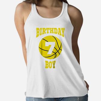Kids 7Th Birthday Basketball Shirt For Boy Turning 7 Years Old Women Flowy Tank | Crazezy UK
