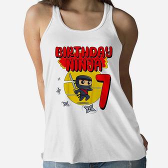 Kids Birthday Ninja 7 Years Old Bday Party Gift For Little Ninja Women Flowy Tank | Crazezy