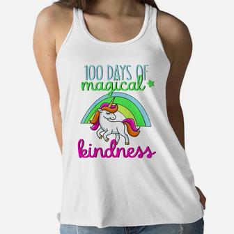 Kids Cute Girls Gift 100 Days Of Magical Kindness Unicorn Rainbow Women Flowy Tank | Crazezy DE