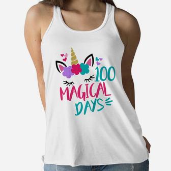 Kids Happy 100Th Day Of School Unicorn 100 Magical Days Women Flowy Tank | Crazezy