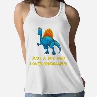 Kids Just A Boy Who Loves Spinosaurus Funny Blue Dinosaur Women Flowy Tank | Crazezy