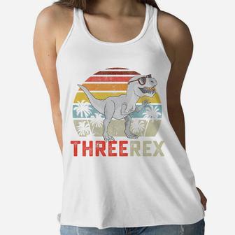 Kids Three Rex Birthday 3 Year Old Dinosaur 3Rd T Trex Boy Girl Women Flowy Tank | Crazezy CA