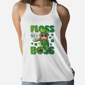 Leprechaun Floss Like A Boss St Patricks Day Boys Kids Gifts Women Flowy Tank | Crazezy UK