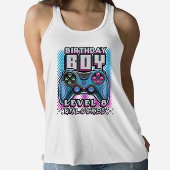Level 8 Unlocked Video Game 8Th Birthday Gamer Boys Women Flowy Tank | Crazezy AU