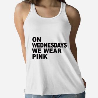 Mean Girls On Wednesdays We Wear Pink Stacked Text Women Flowy Tank | Crazezy