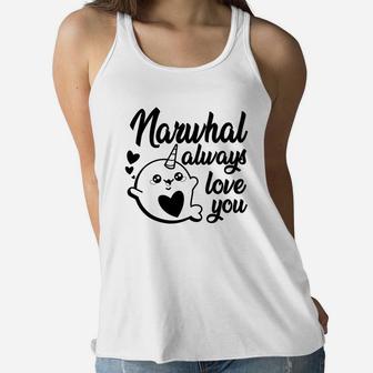 Narwhal Always Love You Valentine Gift Happy Valentines Day Women Flowy Tank - Seseable