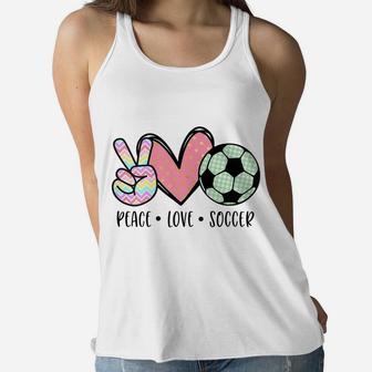 Peace Love Soccer Cute Design For Women Teen Girls Toddler Women Flowy Tank | Crazezy AU