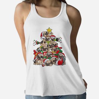 Pug Christmas Tree Dog Santa Merry Pugmas Xmas Gifts Boys Women Flowy Tank | Crazezy