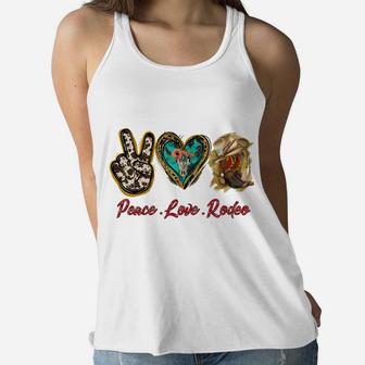 Retro Peace Love Rodeo Cowboy Boots Western Country Cowgirl Women Flowy Tank | Crazezy